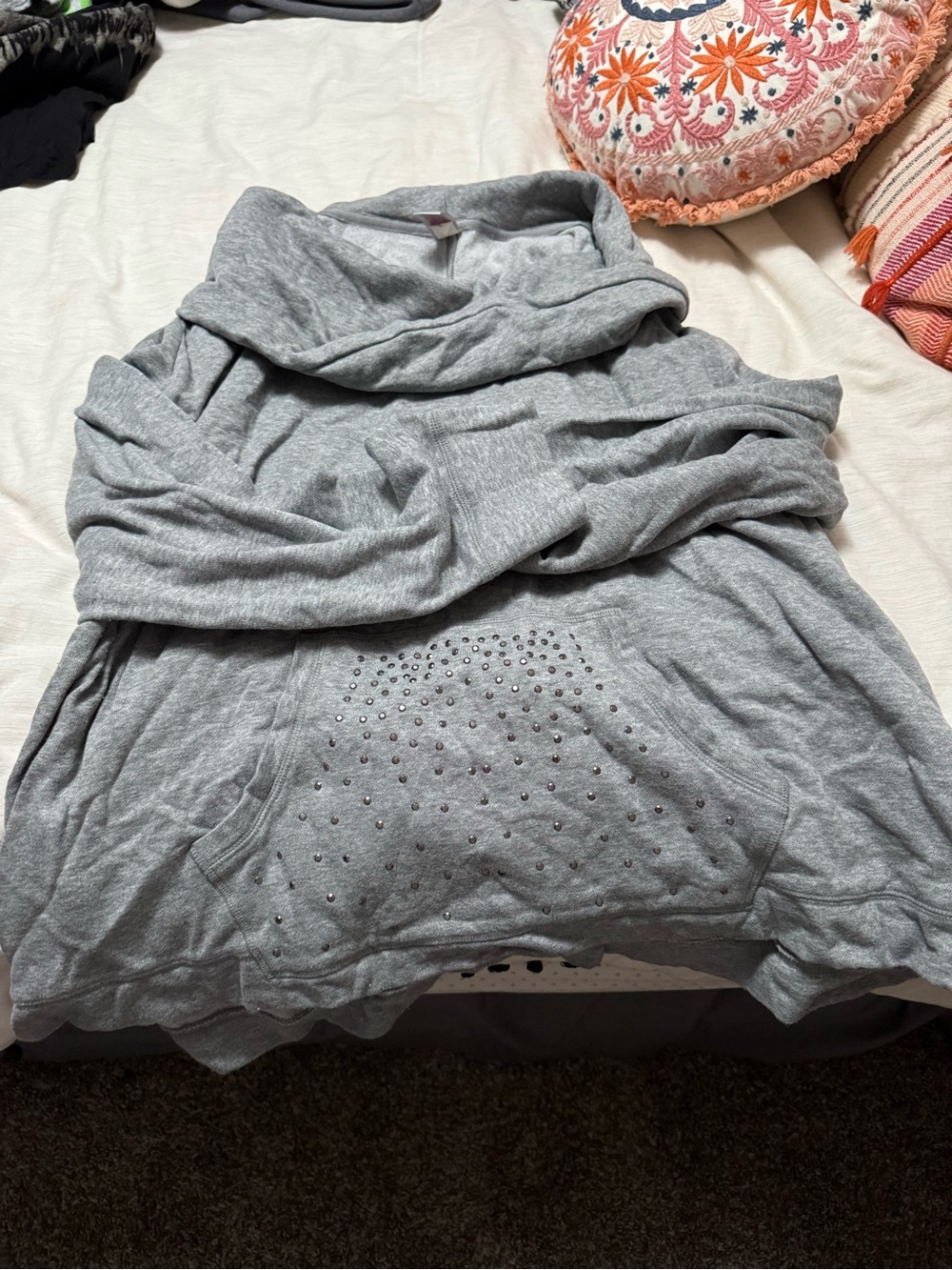 Active USA Light Gray Cowl Neck Sweater with Stud Accents